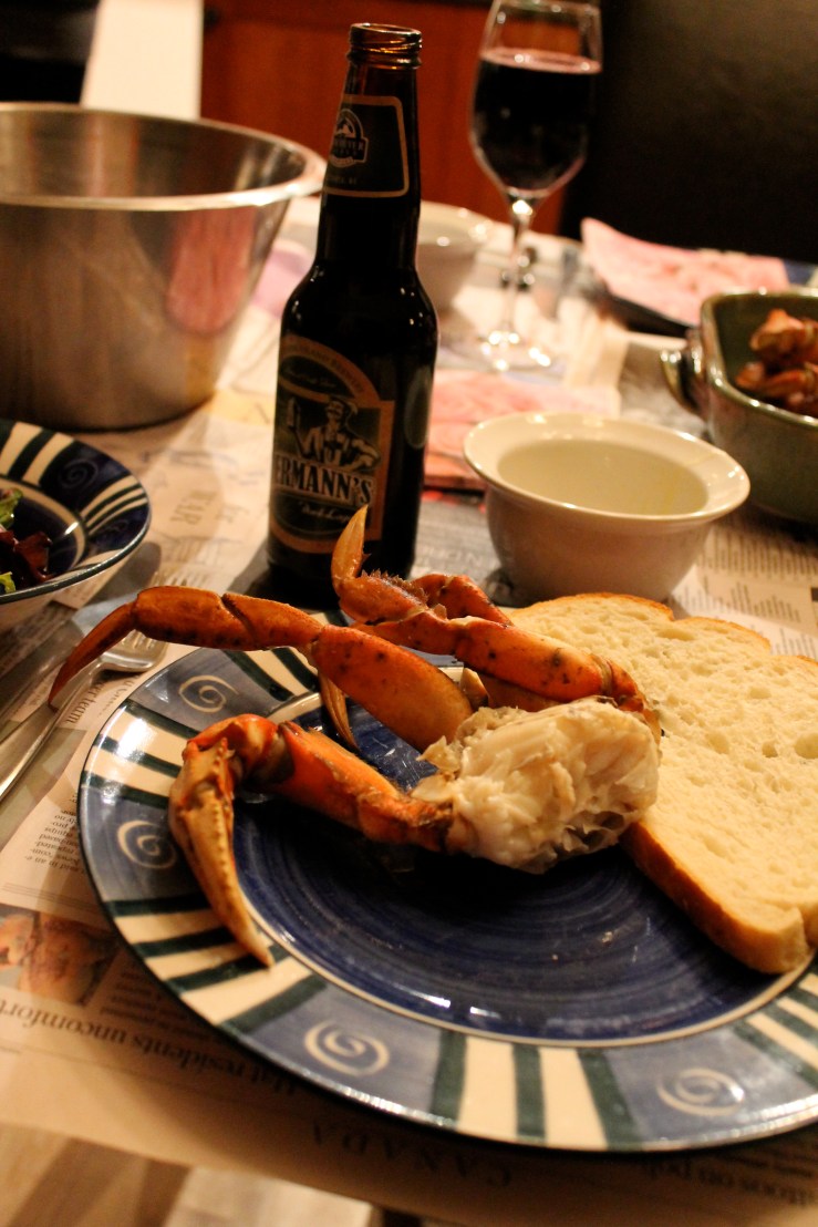 Feasting on delicious crab that was out in the ocean only hours before.