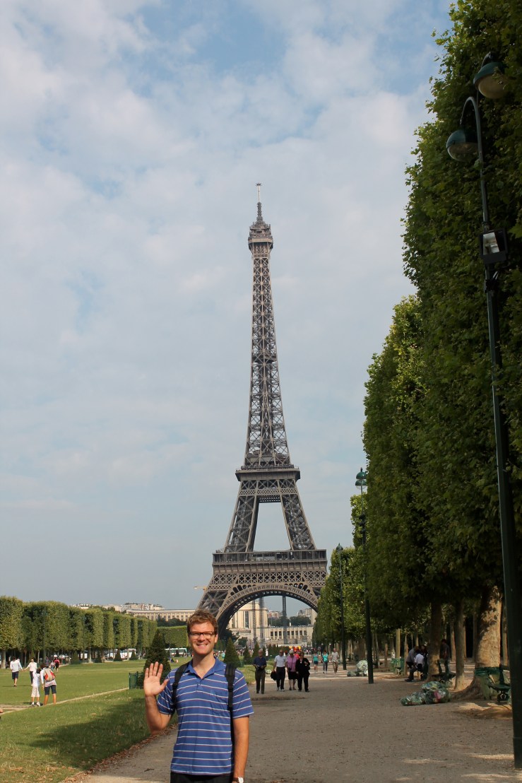 Looking up from inside the Eiffel Tower